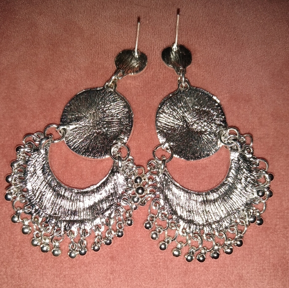 Bohemian Mandala Chandelier Earrings Silver Gypsy Filigree Lace New - Picture 7 of 9